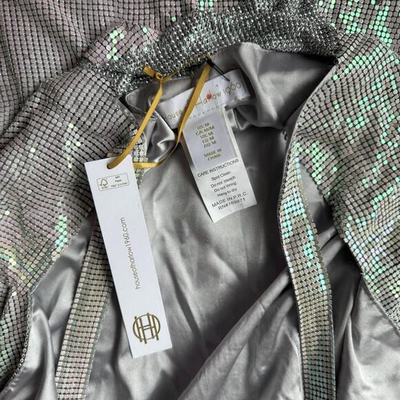 House Of Harlow 1960 Silver Chainmail Cowl Neck Tank Mini Dress size M - Picture 7 of 7